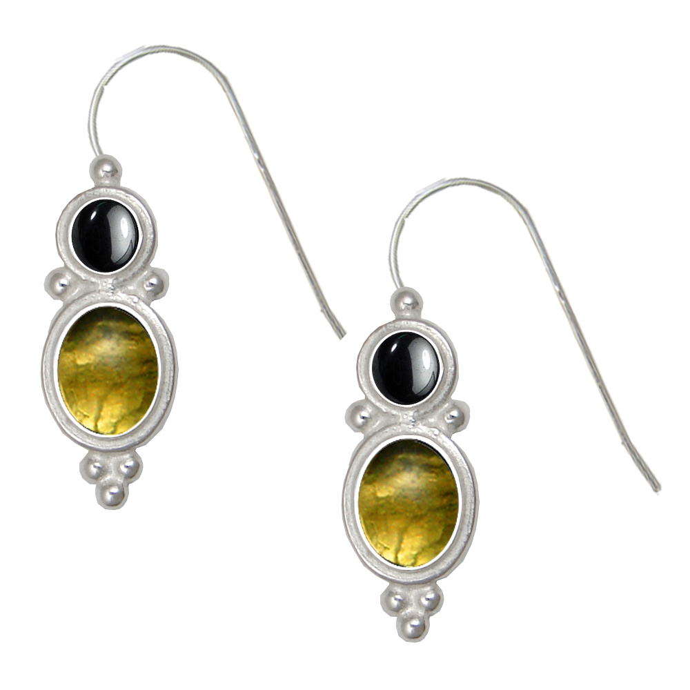 Sterling Silver Drop Dangle Earrings Citrine And Hematite